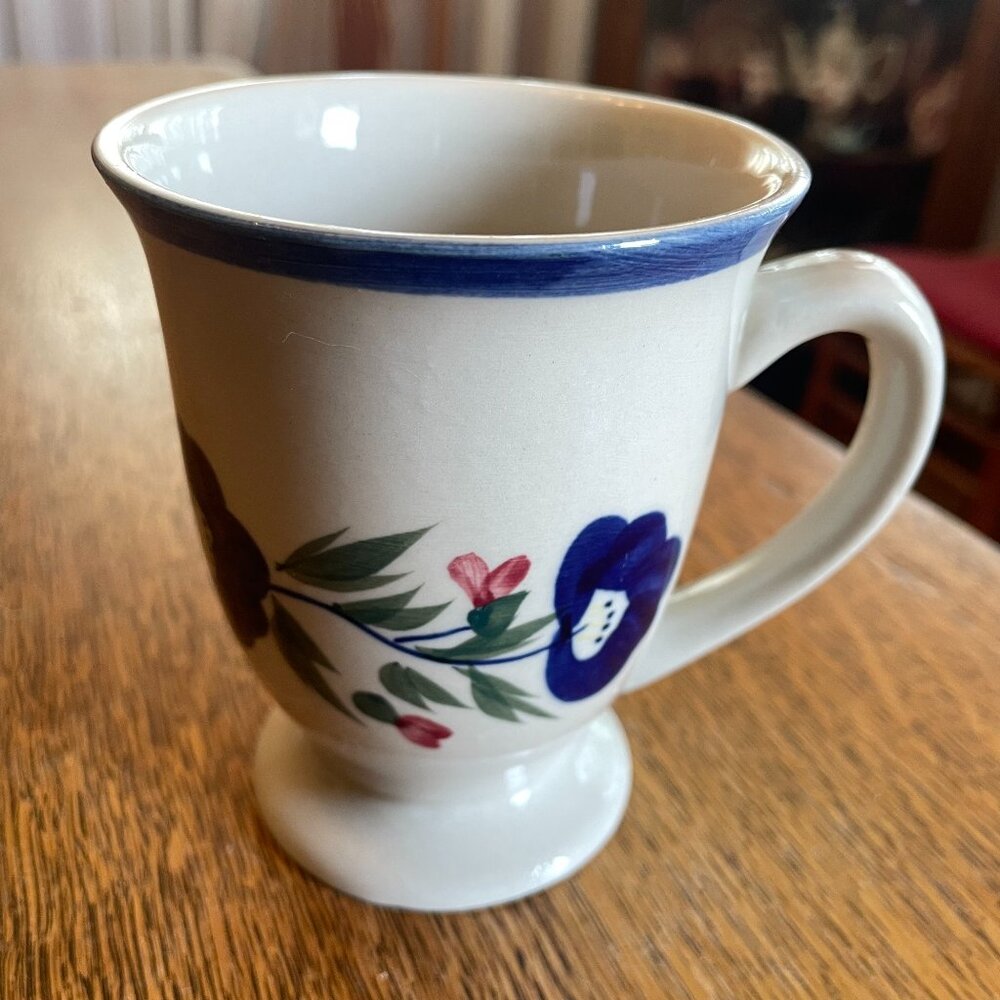 Vintage Hand Painted Floral Pedestal Coffee Cup Mug By Design Pac